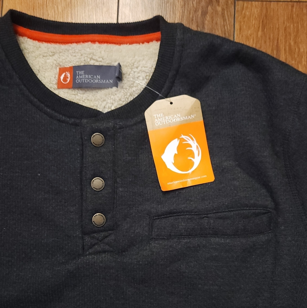 The American Outdoorsman Charcoal Heather Henley Sweat Shirt Mens 2XL